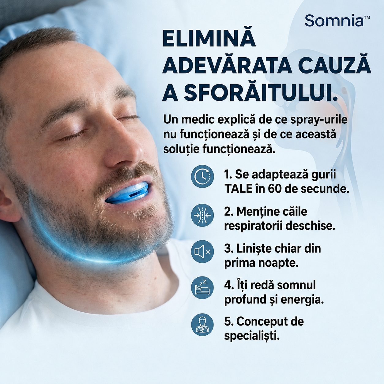 1+1 GRATIS DOAR AZI! | Somnia™ Pro – Dispozitivul anti-sforăit dezvoltat pentru a reduce sforăitul și senzația de sufocare nocturnă | Trezește-te odihnit și plin de energie în fiecare dimineață | Garanție de rambursare 30 de zile