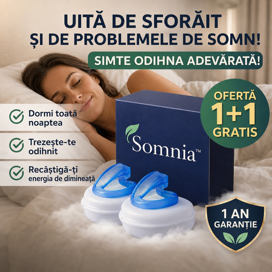 1+1 GRATIS DOAR AZI! | Somnia™ Pro – Dispozitivul anti-sforăit dezvoltat pentru a reduce sforăitul și senzația de sufocare nocturnă | Trezește-te odihnit și plin de energie în fiecare dimineață | Garanție de rambursare 30 de zile