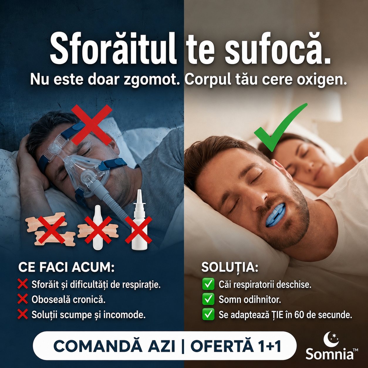 1+1 GRATIS DOAR AZI! | Somnia™ Pro – Dispozitivul anti-sforăit dezvoltat pentru a reduce sforăitul și senzația de sufocare nocturnă | Trezește-te odihnit și plin de energie în fiecare dimineață | Garanție de rambursare 30 de zile