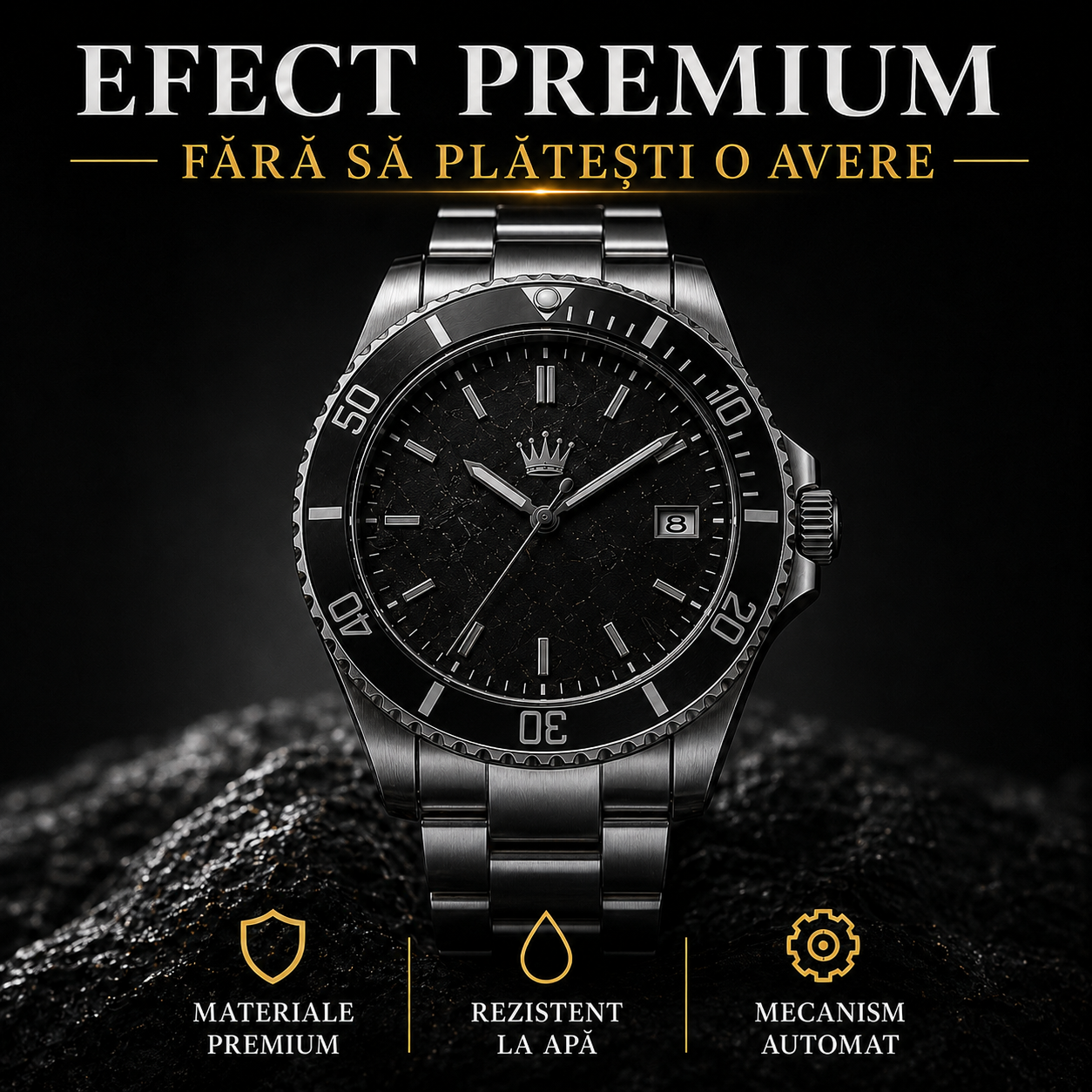 Ceas Elvețian Premium Submariner – Design de Lux Tip Diver, Negru Elegant (Arată scump, fără să plătești mii)