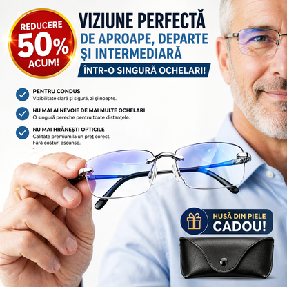 Ochelari Inteligenți 3-în-1 RayPro™: Vedere Perfectă la Orice Distanță | Lentile Auto-Reglabile cu Filtru Lumină Albastră | Ideali pentru Condus | CADOU Toc din Piele + 30 Zile Testare Fără Risc