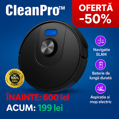 CleanPro™ - Robotul 3-în-1 care schimbă totul: aspiră, mătură și spală pentru tine. Ai grijă de casa ta fără să te ridici din pat! (30 de zile de testare + Garanție 5 ani)