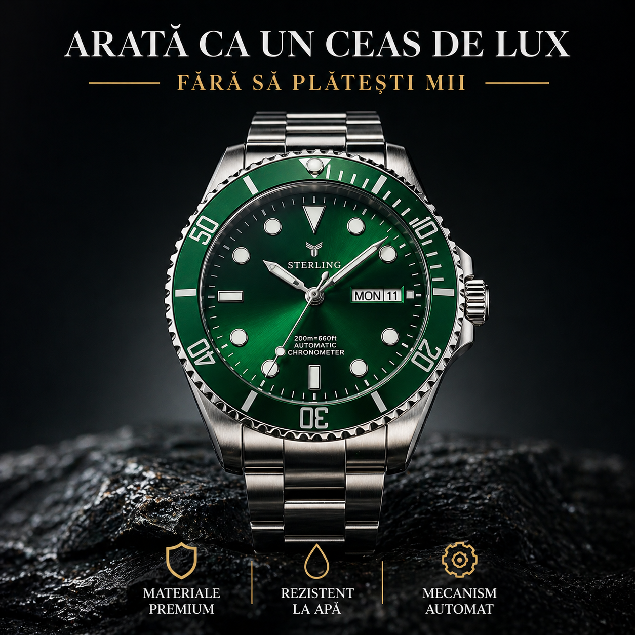 Ceas Elvețian Oruss Sterling Ascend Submarine – Verde Metalizat