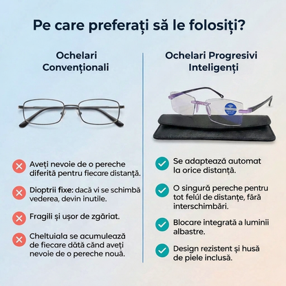 Ochelari Inteligenți 3-în-1 RayPro™: Vedere Perfectă la Orice Distanță | Lentile Auto-Reglabile cu Filtru Lumină Albastră | Ideali pentru Condus | CADOU Toc din Piele + 30 Zile Testare Fără Risc