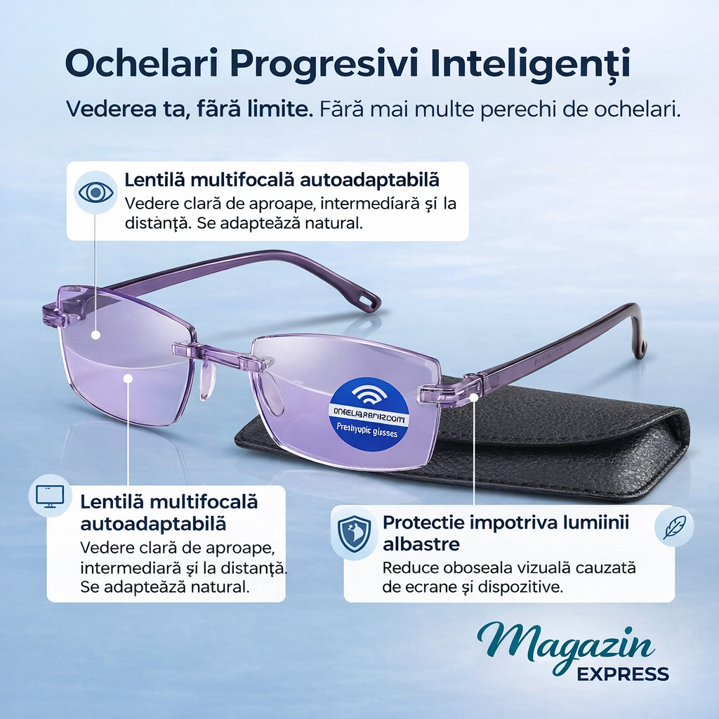 Ochelari Inteligenți RayPro™ 3-în-1: Vedere Perfectă la Orice Distanță | Lentile Auto-Reglabile cu Filtru de Lumină Albastră | Siguranță Maximă la Volan | CADOU Toc din Piele + 30 de Zile Testare Fără Risc