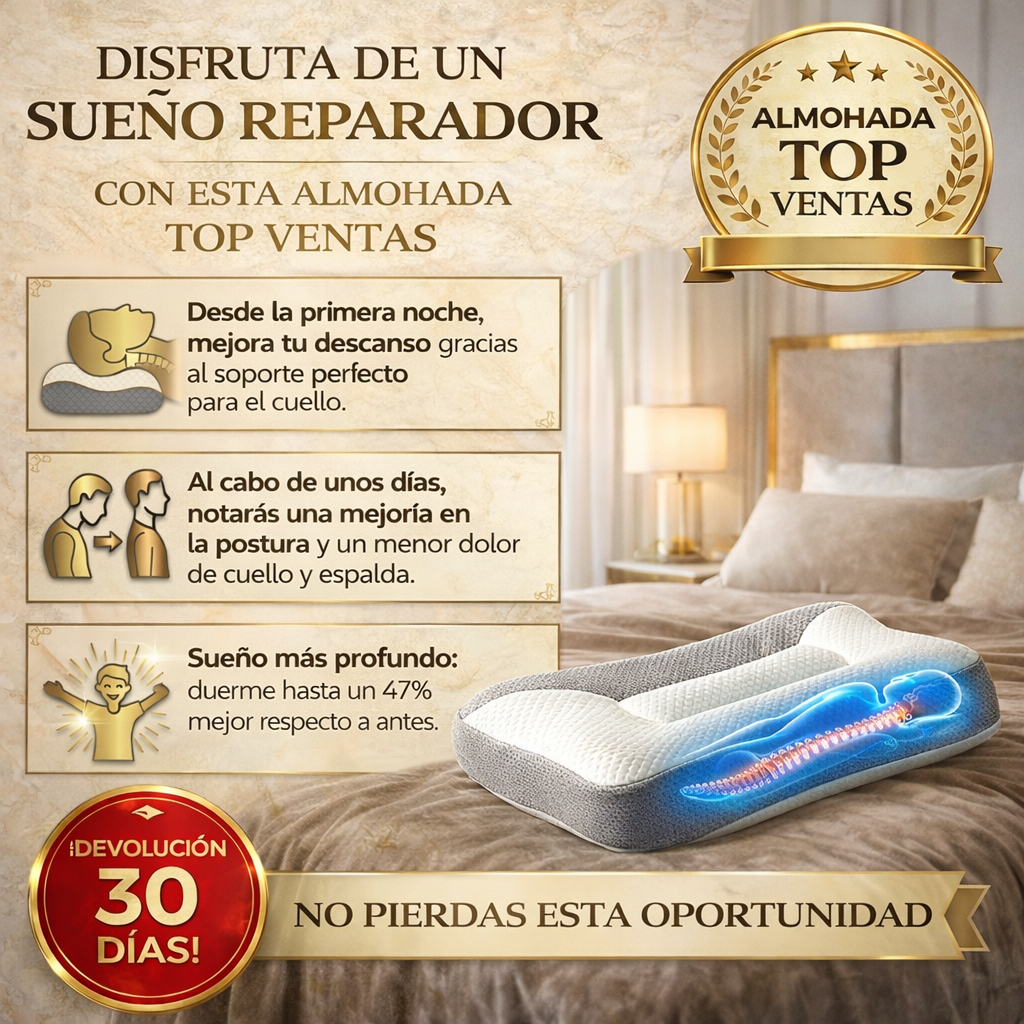 ViscoPro™ - La única almohada cervical que se adapta a la curvatura natural del cuello para un descanso perfecto y alivio de dolores. (Incluye fundas GRATIS + 30 noches de prueba)