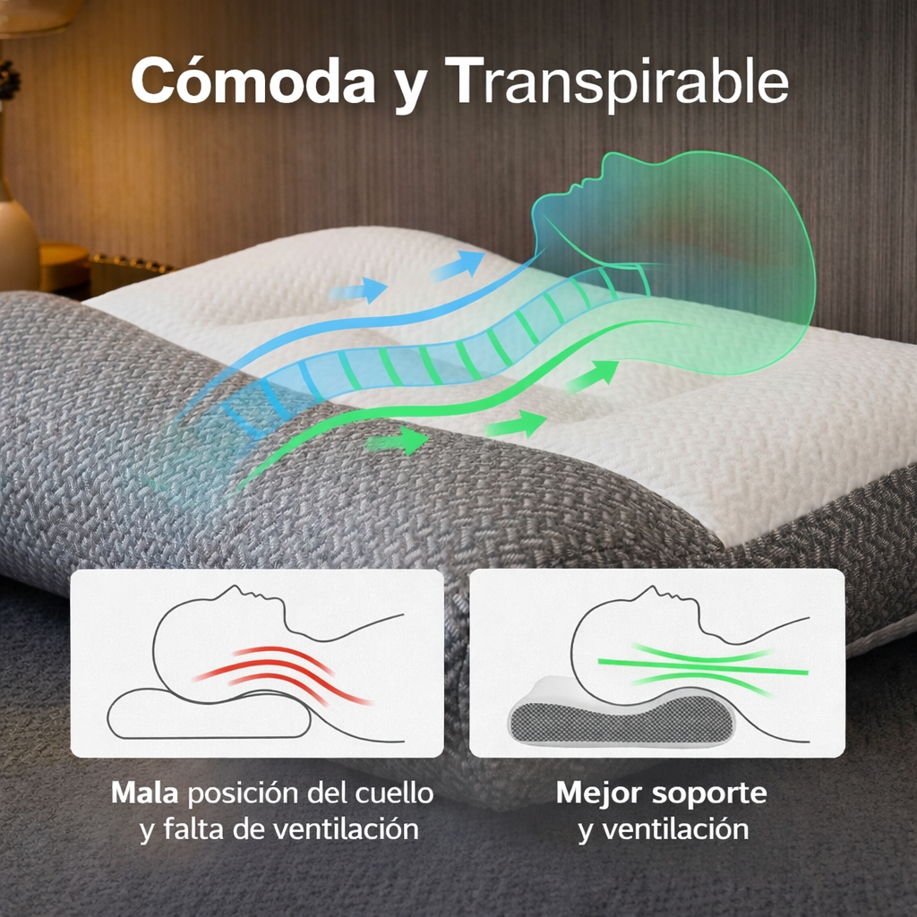 ViscoPro™ - La única almohada cervical que se adapta a la curvatura natural del cuello para un descanso perfecto y alivio de dolores. (Incluye fundas GRATIS + 30 noches de prueba)
