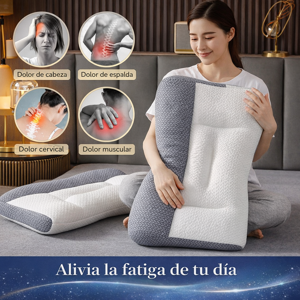 ViscoPro™ - La única almohada cervical que se adapta a la curvatura natural del cuello para un descanso perfecto y alivio de dolores. (Incluye fundas GRATIS + 30 noches de prueba)