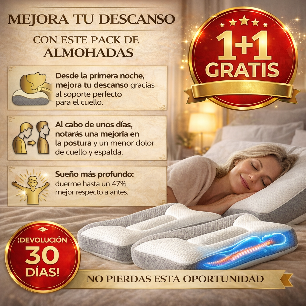 ViscoPro™ - La única almohada cervical que se adapta a la curvatura natural del cuello para un descanso perfecto y alivio de dolores. (Incluye fundas GRATIS + 30 noches de prueba)