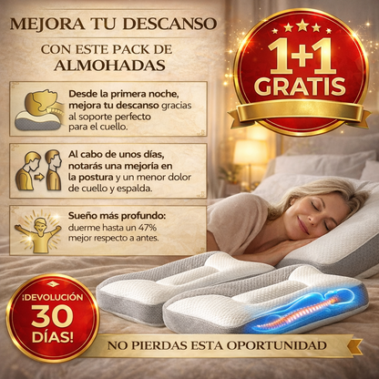 ViscoPro™ - La única almohada cervical que se adapta a la curvatura natural del cuello para un descanso perfecto y alivio de dolores. (Incluye fundas GRATIS + 30 noches de prueba)