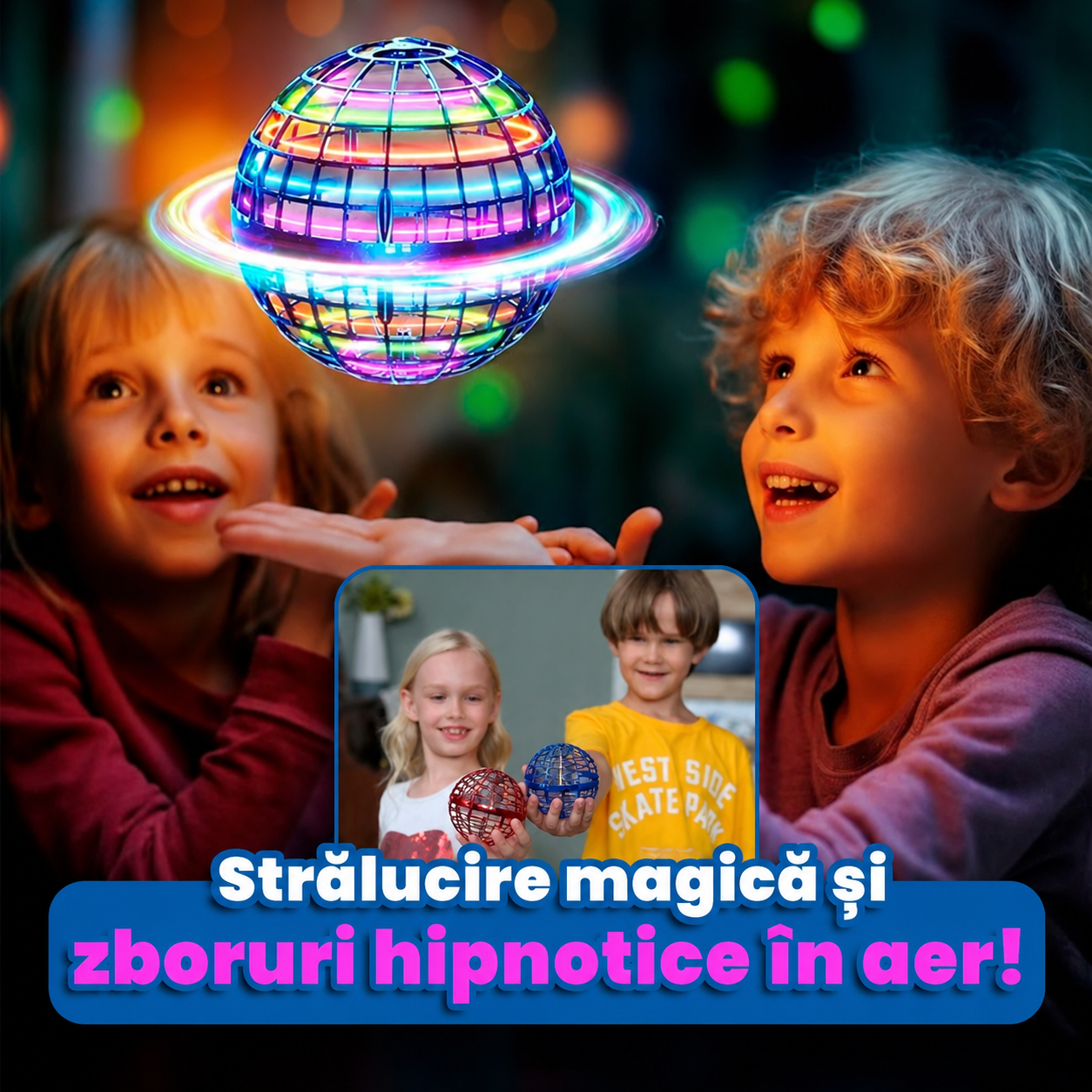Dronă OZN SpinNova™ – Jucărie Zburătoare cu Control prin Senzori și Lumini LED