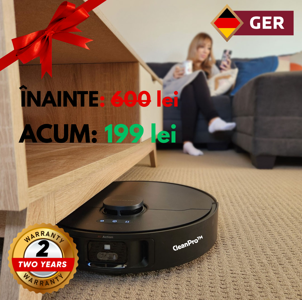 CleanPro™ - Robotul 3-în-1 care schimbă totul: aspiră, mătură și spală pentru tine. Ai grijă de casa ta fără să te ridici din pat! (30 de zile de testare + Garanție 5 ani)